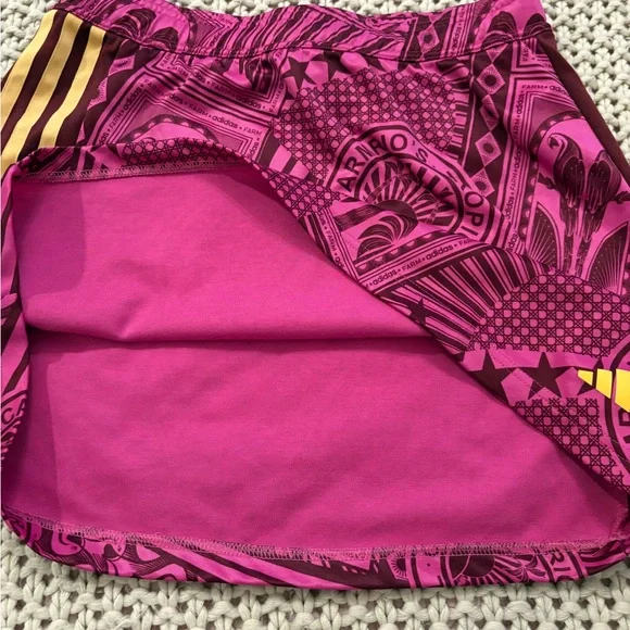 FARM Rio x Adidas Pink Tropical Print Mini Skirt with Gold Stripes - Picture 5 of 12